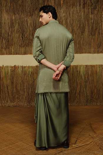 Shop_Amaare_Green Chanderi, Silk Satin Beads, Gota Patti Embroidered Kurta And Dhoti Pant Set _at_Aza_Fashions