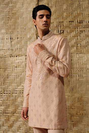 Amaare_Beige Silk, Tissue, Wool Beads, Gota Patti Nilak Embroidered Kurta Set _Online_at_Aza_Fashions
