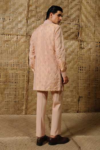 Shop_Amaare_Beige Silk, Tissue, Wool Beads, Gota Patti Nilak Embroidered Kurta Set _at_Aza_Fashions