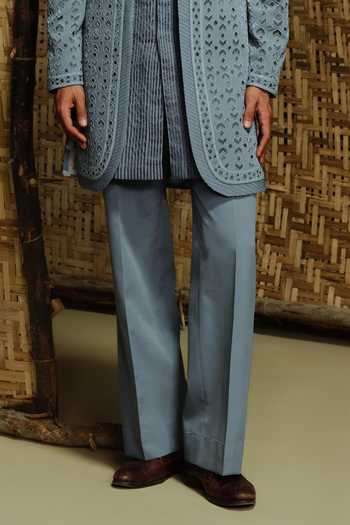 Amaare_Blue Silk, Chanderi, Wool Beads, Gota Patti Fateh Embroidered Sherwani Set _Online_at_Aza_Fashions