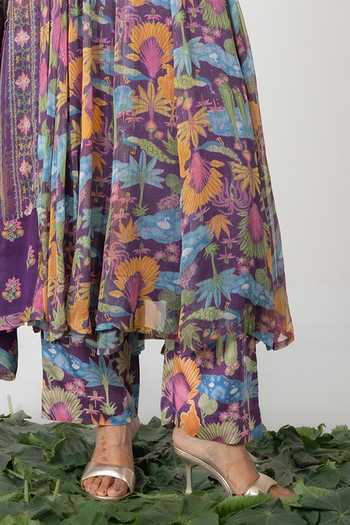 Baise Gaba_Purple Chiffon, Satin, Modal, Lurex Embroidery, Beads Zeeva Printed Anarkali Set _at_Aza_Fashions