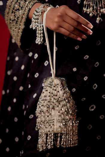 Buy_Bijoux By Priya Chandna_White Embroidery, Beads, Pearls, Crystals Nano Potli _Online_at_Aza_Fashions