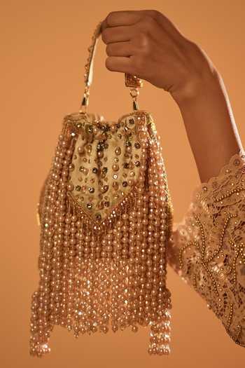 Buy_Bijoux By Priya Chandna_Gold Embroidery, Pearls, Crystals, Fringe Potli _at_Aza_Fashions