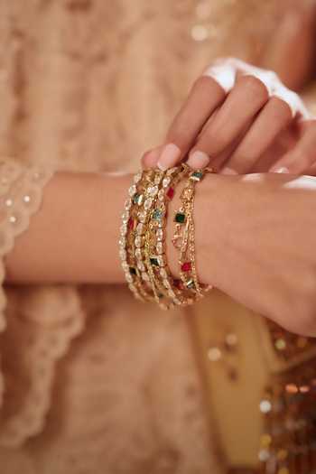Shop_Bijoux By Priya Chandna_Green Beads, Crystals Rangrez Multi-row Bracelet _at_Aza_Fashions