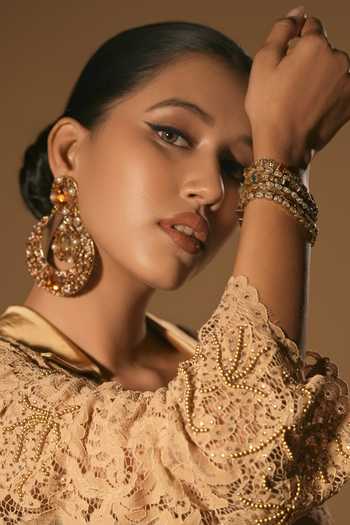 Bijoux By Priya Chandna_Green Beads, Crystals Rangrez Multi-row Bracelet _Online_at_Aza_Fashions