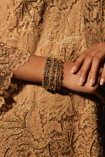 Buy_Bijoux By Priya Chandna_Green Beads, Crystals Rangrez Multi-row Bracelet _Online_at_Aza_Fashions