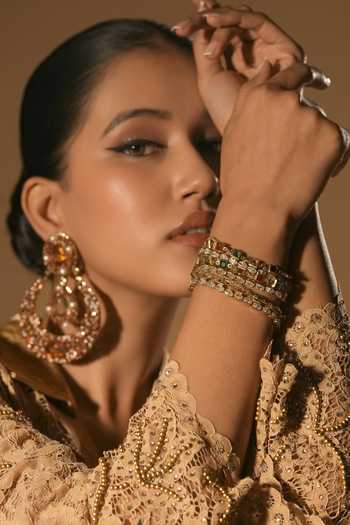 Shop_Bijoux By Priya Chandna_Green Beads, Crystals Rangrez Multi-row Bracelet _Online_at_Aza_Fashions