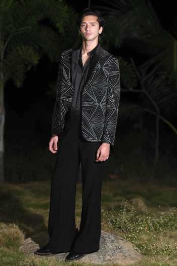 Buy_House Of Koa_Black Satin Embroidery Theo Blazer Set _at_Aza_Fashions
