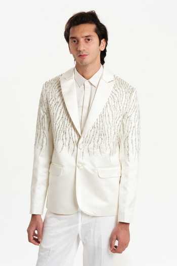 House Of Koa_White , Cotton Embroidery River Blazer Set _at_Aza_Fashions
