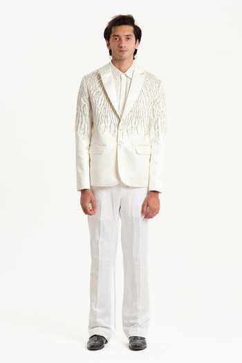 House Of Koa_White , Cotton Embroidery River Blazer Set _Online_at_Aza_Fashions