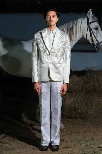 Buy_House Of Koa_White , Cotton Embroidery River Blazer Set _at_Aza_Fashions