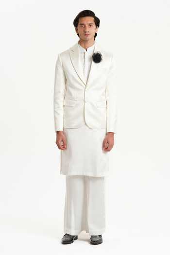 Shop_House Of Koa_White Satin, Silk Eon Blazer And Kurta Set _at_Aza_Fashions