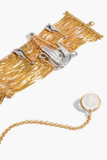 Outhouse_Gold Plated Fringe, Chains Koko Sigil Bracelet _at_Aza_Fashions