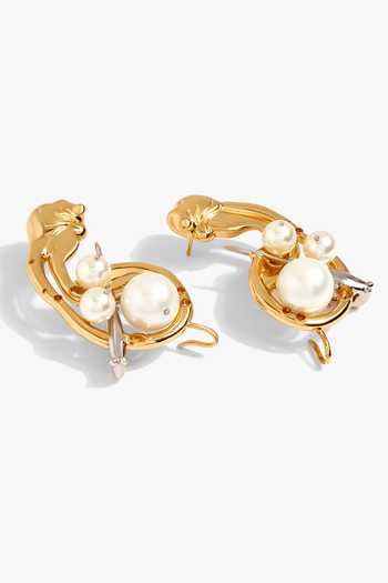 Shop_Outhouse_Gold Plated Pearls, Crystals Koko Trinity Swarovski Embellished Ear Cuffs _at_Aza_Fashions