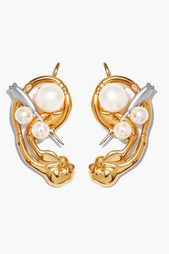 Buy_Outhouse_Gold Plated Pearls, Crystals Koko Trinity Swarovski Embellished Ear Cuffs _at_Aza_Fashions