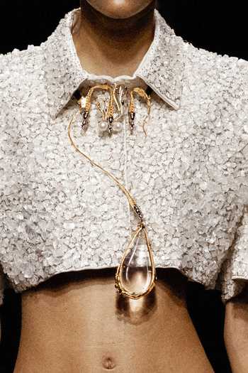 Outhouse_Gold Plated Pearls, Chains Koko Alchemy Embellished Choker _at_Aza_Fashions