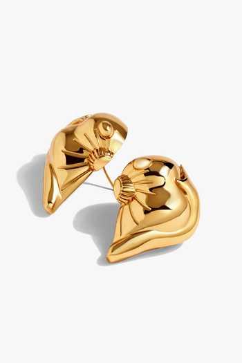 Shop_Outhouse_Gold Plated Koko Foldlets Stud Earrings _at_Aza_Fashions