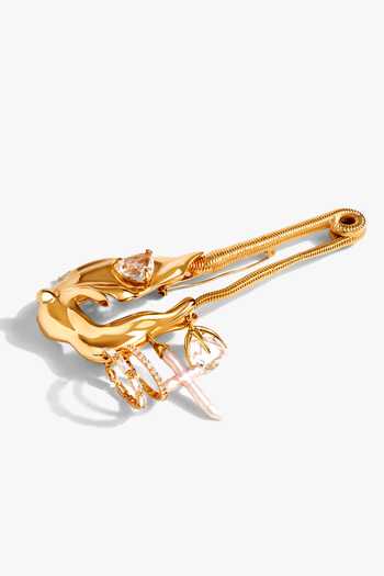 Shop_Outhouse_Gold Plated Pearls, Crystals Koko Sigil Brass Brooch _at_Aza_Fashions
