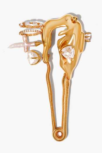 Buy_Outhouse_Gold Plated Pearls, Crystals Koko Sigil Brass Brooch _at_Aza_Fashions