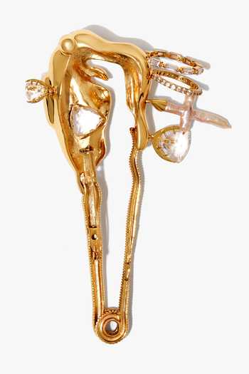 Outhouse_Gold Plated Pearls, Crystals Koko Sigil Brass Brooch _Online_at_Aza_Fashions