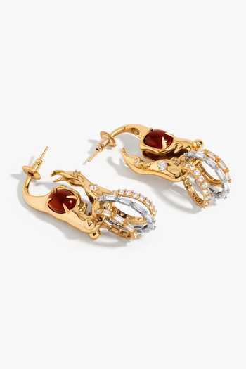 Shop_Outhouse_Gold Plated Koko Sigil Crystal Embellished Earrings _at_Aza_Fashions