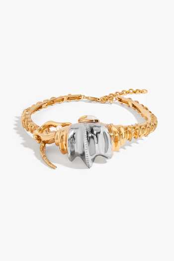 Shop_Outhouse_Gold Plated Pearls, Crystals Seanymph Spiral Sculpted Necklace _at_Aza_Fashions