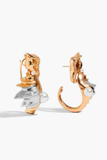 Shop_Outhouse_Gold Plated Pearls, Crystals Seanymph Arc And Silver Hoop Earrings _at_Aza_Fashions