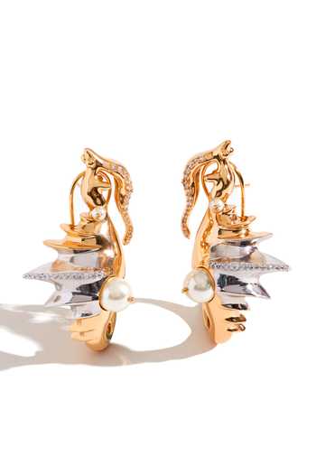 Buy_Outhouse_Gold Plated Pearls, Crystals Seanymph Arc And Silver Hoop Earrings _at_Aza_Fashions
