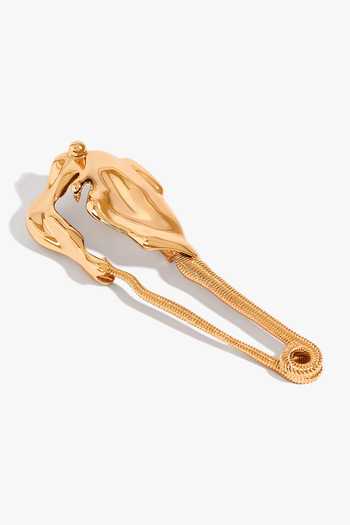 Buy_Outhouse_Gold Plated Sigil Gardien Sculptural Brooch _at_Aza_Fashions