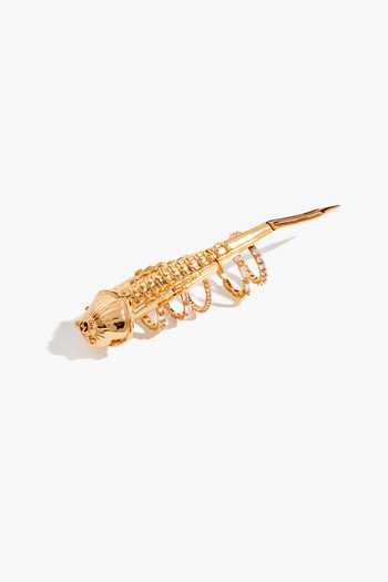 Shop_Outhouse_Gold Plated Stones Koko Claw Sculptural Brass Ring _at_Aza_Fashions