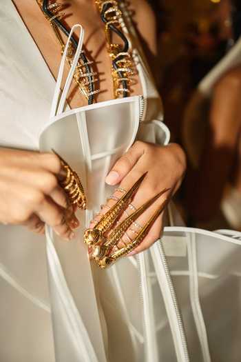 Buy_Outhouse_Gold Plated Stones Koko Claw Sculptural Brass Ring _at_Aza_Fashions