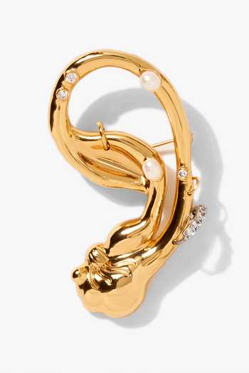 Shop_Outhouse_Gold Plated Pearls, Crystals Koko Sculptural Shaped Brooch _at_Aza_Fashions