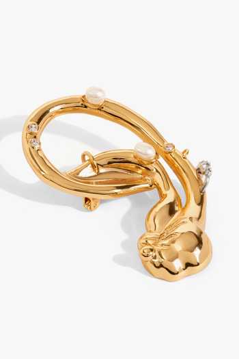 Buy_Outhouse_Gold Plated Pearls, Crystals Koko Sculptural Shaped Brooch _at_Aza_Fashions
