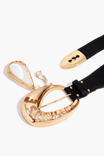 Shop_Outhouse_Black Buckles The Boss Napa Vegan Leather Belt _at_Aza_Fashions