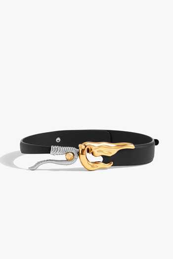 Buy_Outhouse_Black Buckles Sigil Coil Brass Belt _at_Aza_Fashions