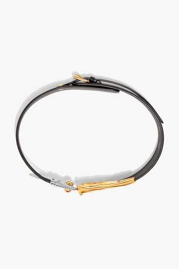 Buy_Outhouse_Black Buckles Sigil Coil Brass Belt _Online_at_Aza_Fashions