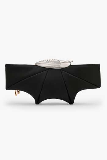 Buy_Outhouse_Black Brooches The Koko Vegan Leather Clutch _Online_at_Aza_Fashions