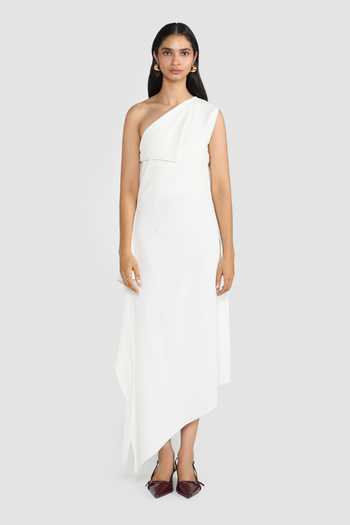 Buy_Perona_White Polyester One Shoulder Sydney Maxi Dress _at_Aza_Fashions