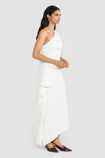 Perona_White Polyester One Shoulder Sydney Maxi Dress _Online_at_Aza_Fashions