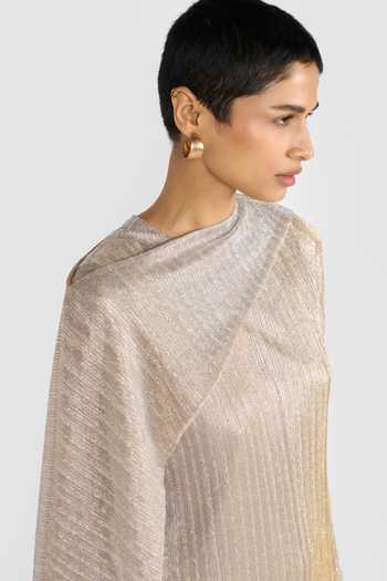 Shop_Perona_Gold Polyester High Neck Haruka Shimmer Finish Dress _Online_at_Aza_Fashions