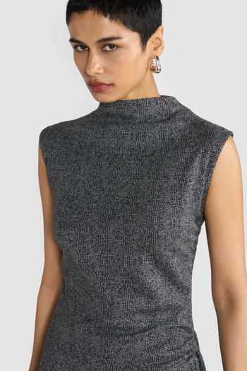 Buy_Perona_Black Cotton, Viscose, Polyester High Neck Mabelle Asymmetric Hem Dress _Online_at_Aza_Fashions