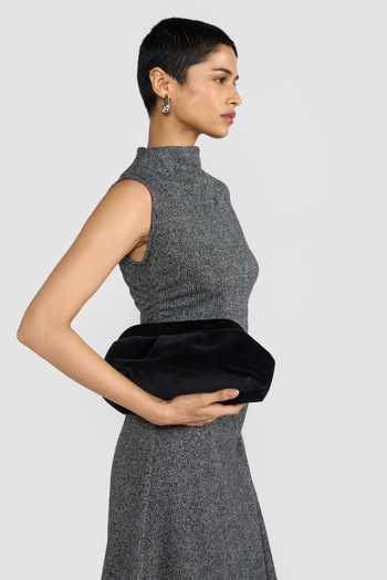 Shop_Perona_Black Cotton, Viscose, Polyester High Neck Mabelle Asymmetric Hem Dress _Online_at_Aza_Fashions