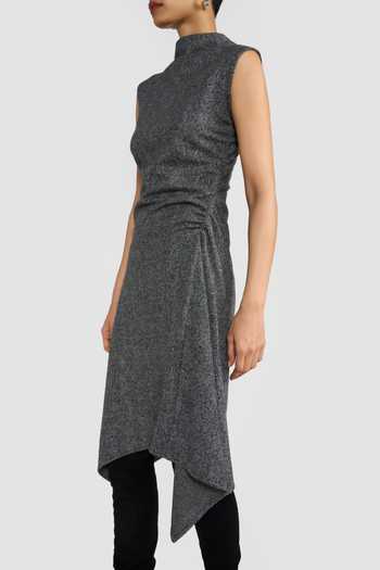 Buy_Perona_Black Cotton, Viscose, Polyester High Neck Mabelle Asymmetric Hem Dress 