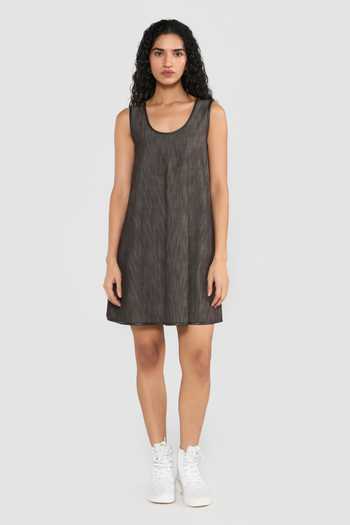 Perona_Brown Viscose, Polyester, Leather Scoop Neck Louisa Short Dress _Online_at_Aza_Fashions