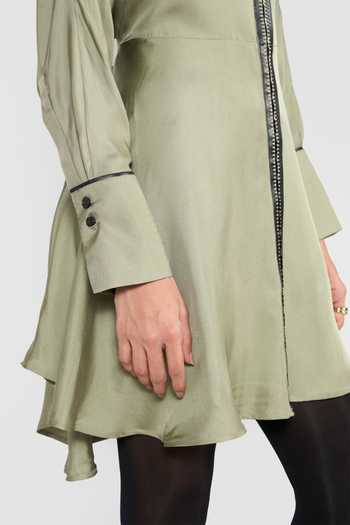 Shop_Perona_Green Silk Embroidery, Piping Collared Leila Pointed Shirt Dress _Online_at_Aza_Fashions