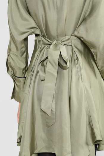 Perona_Green Silk Embroidery, Piping Collared Leila Pointed Shirt Dress _at_Aza_Fashions