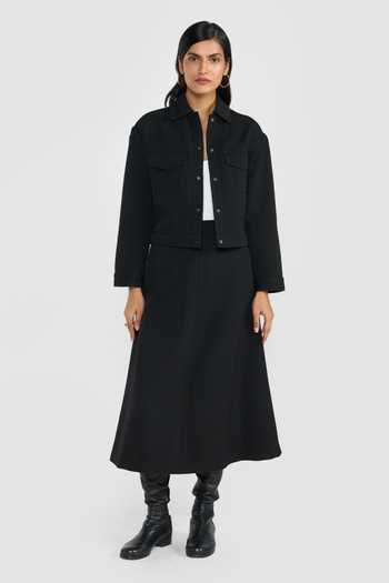 Shop_Perona_Black Polyester, Wool Collared Kyoko Cropped Jacket _at_Aza_Fashions