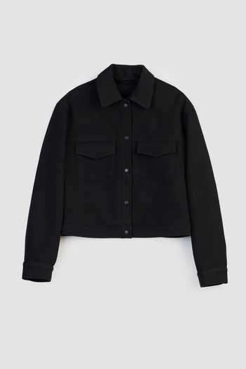 Perona_Black Polyester, Wool Collared Kyoko Cropped Jacket _Online_at_Aza_Fashions