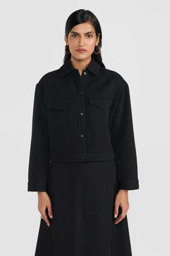 Buy_Perona_Black Polyester, Wool Collared Kyoko Cropped Jacket _at_Aza_Fashions