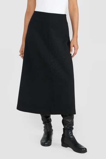 Shop_Perona_Black Polyester, Wool Kyoko Midi Skirt _at_Aza_Fashions
